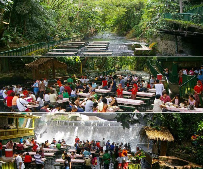 Restoran di sini terletak di bawah air terjun lho!