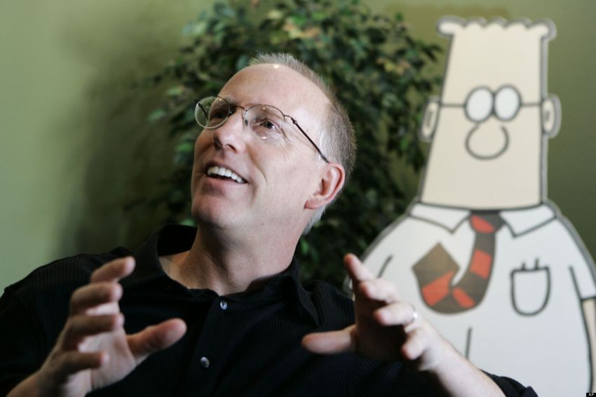 Tetap berhasil meski sudah gagal berkali-kali? Bisa! 17 Scott Adams dan tokoh komik strip ciptaannya, Dilbert.