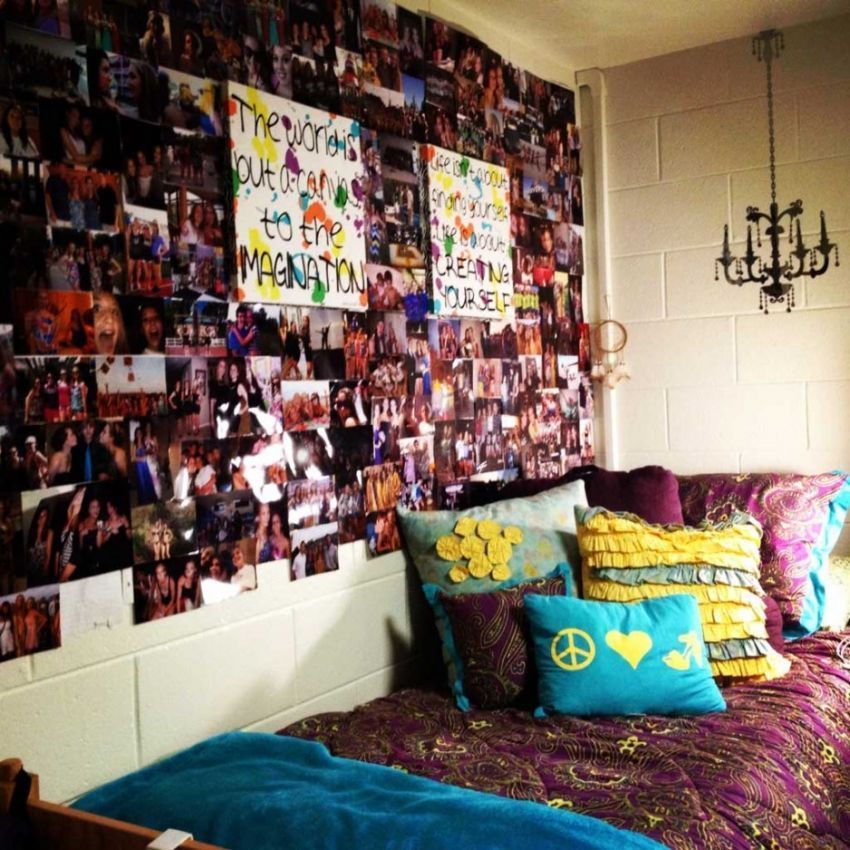 bedroom-decorations-amazing-bedroom-design-idea-with-awesome-wall-side-full-of-photos-and-chic-bed-cover-and-colorful-pillows-appealing-bedroom-decoration-ideas-for-cozy-dorm-room-dorm-room-gift-idea-938x938