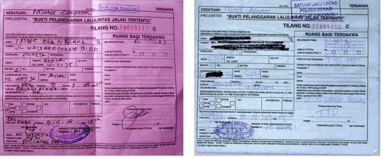 Form merah dan form biru surat tilang