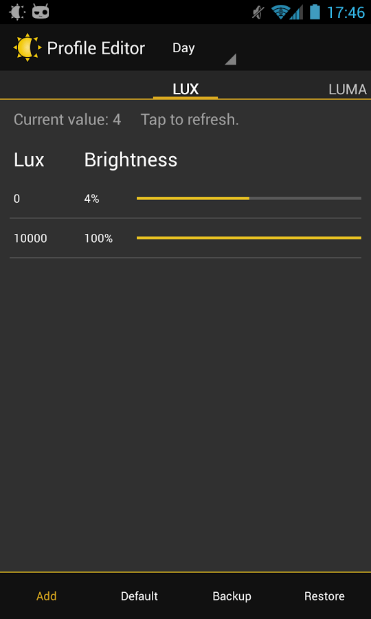 Lux auto brightness