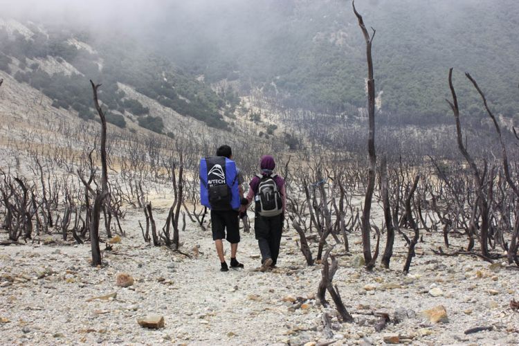 Foto prewed ala pendaki gunung di hutan mati Papandayan