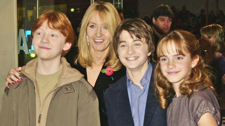 JK Rowling bersama pemain Harry Potter