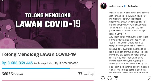 Rachel Vennya mengajak masyarakat berdonasi melawan covid 19