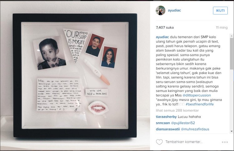 Caption romantis dari Ayudia untuk Ditto.