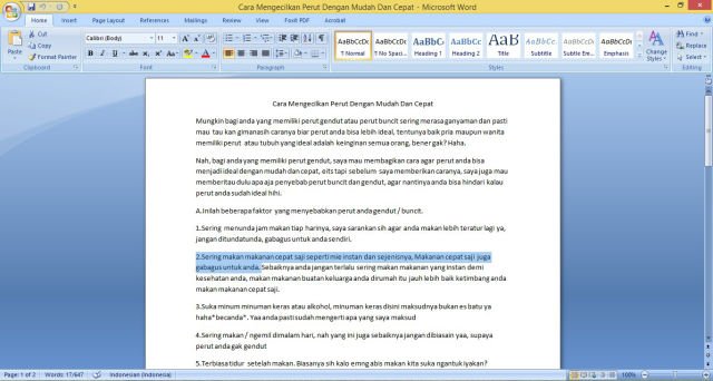 Klik 2x untuk blok 1 kalimat