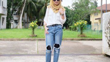 10 Style Buatmu Cewek Berhijab yang Ingin Pakai Celana Tapi Ogah Ketat. Boyfriend Jeans Bisa Menjadi Pilihan Ciamik Lho!