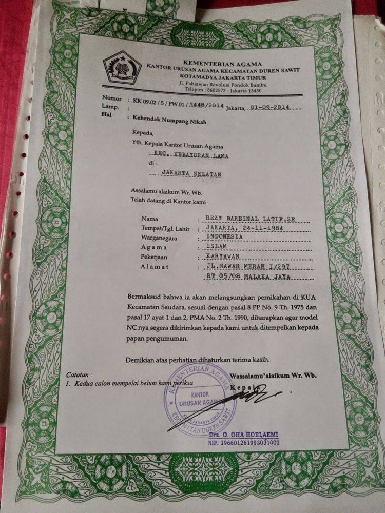 Surat dari KUA kayak gini