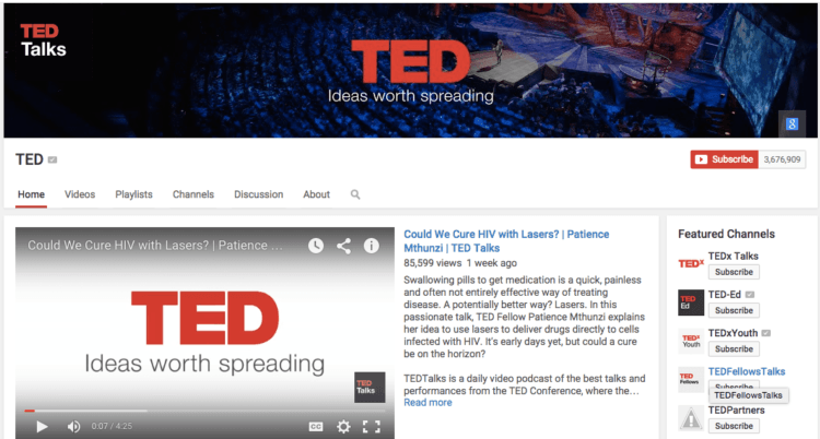 Laman channel youtube-nya TED.