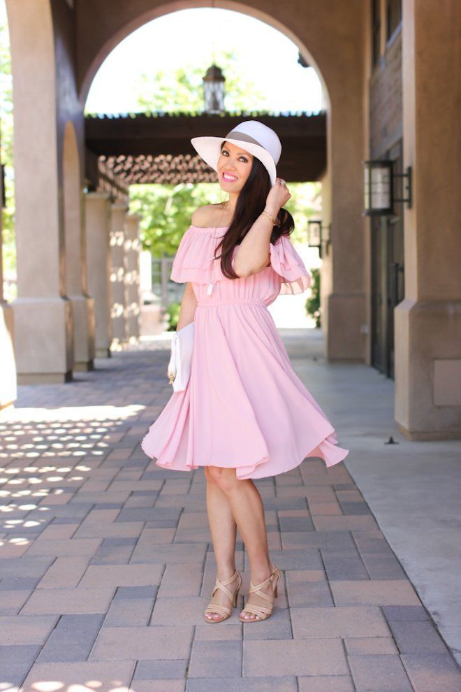 9 Alasan Kenapa Cewek Suka Terus Menerus Beli Baju, Tas, Sepatu, dll dan Susah Berhenti 19 chicwish-endless-off-the-shoulder-frilling-dress-in-pastel-pink-saks-off-5th-white-floppy-hat-hm-white-clutch-isola-strappy-nude-sandals-5