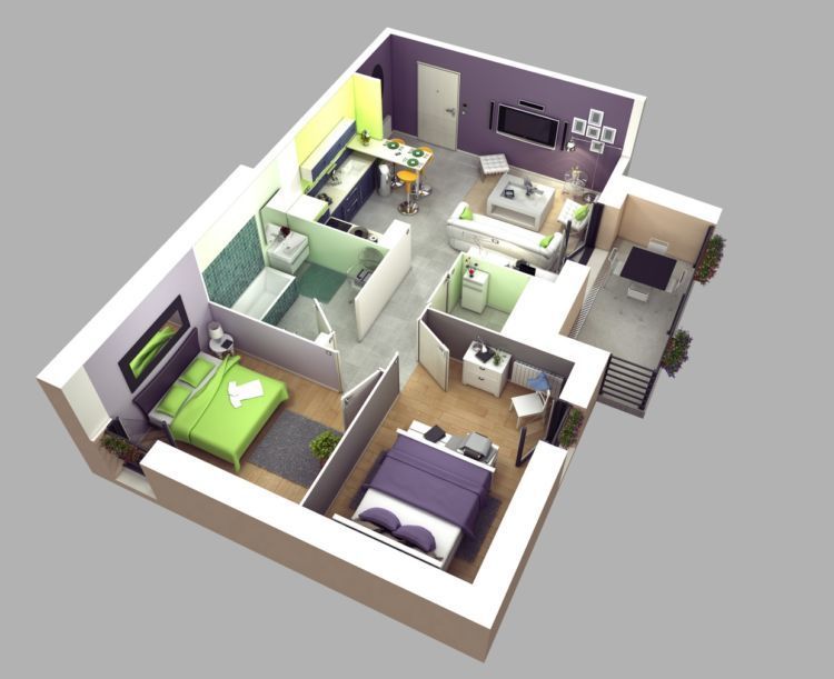 denah rumah minimalis 2 kamar