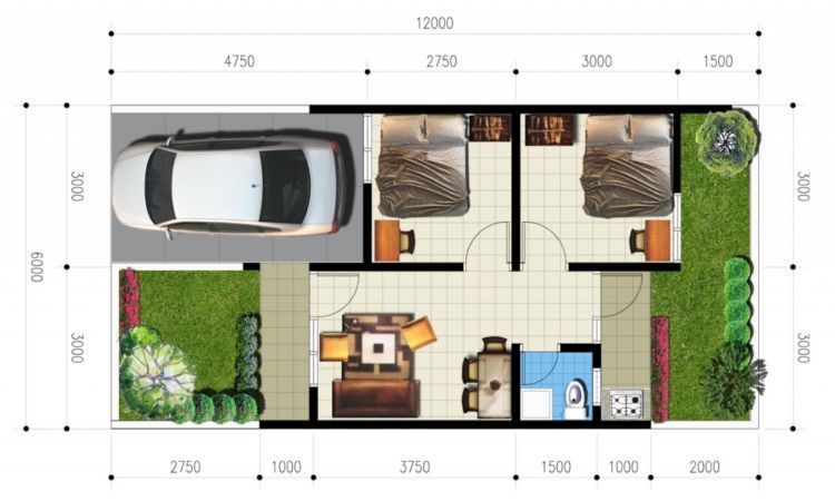 denah rumah minimalis 2 kamar