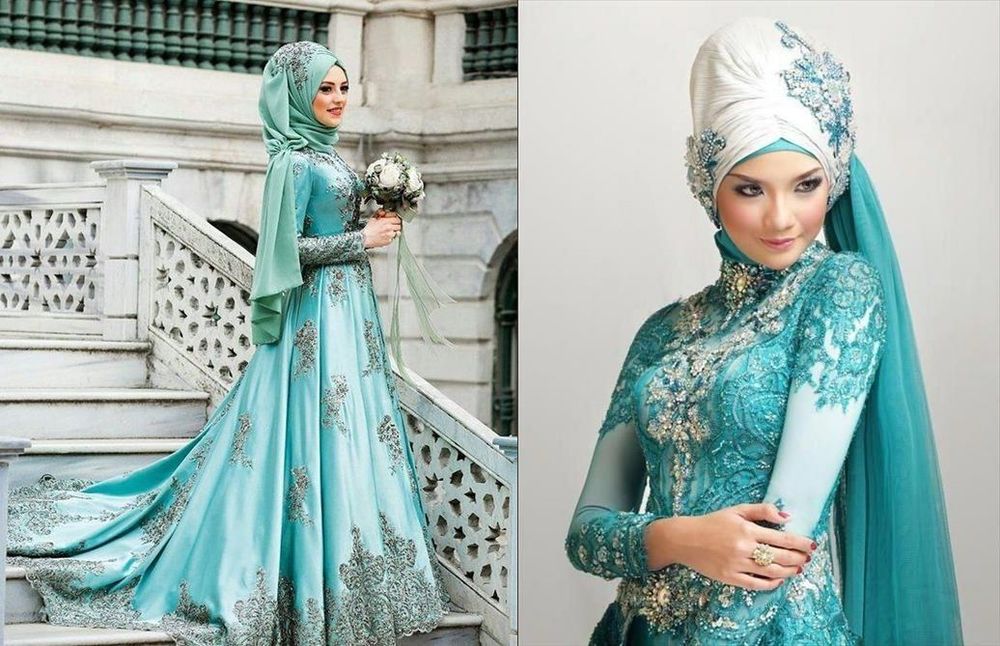 12 Gaun Pernikahan Hijab Bertema Turquoise untuk Datangkan Kesan Sejuk di Resepsimu