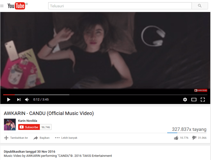 Lagu ‘Candu’ Awkarin Raih Jumlah Unlike Tiga Kali Lipat dari Like-nya di Youtube, Apa yang Salah?