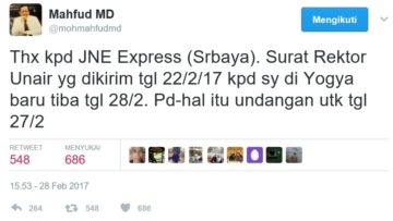 Netizen Ramai Komplain ke JNE, Berawal dari Mahfud MD yang Dapat Kiriman Undangan tapi Kedaluwarsa