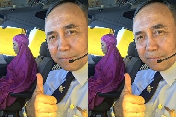 Ini Dia Cewek Cantik yang Mendirikan Salat di Kokpit Pesawat, Duh Adem Ya Lihatnya