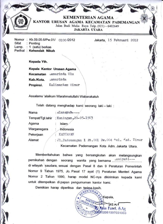 Contoh Surat Pengantar Nikah Rt Rw  Contoh Surat