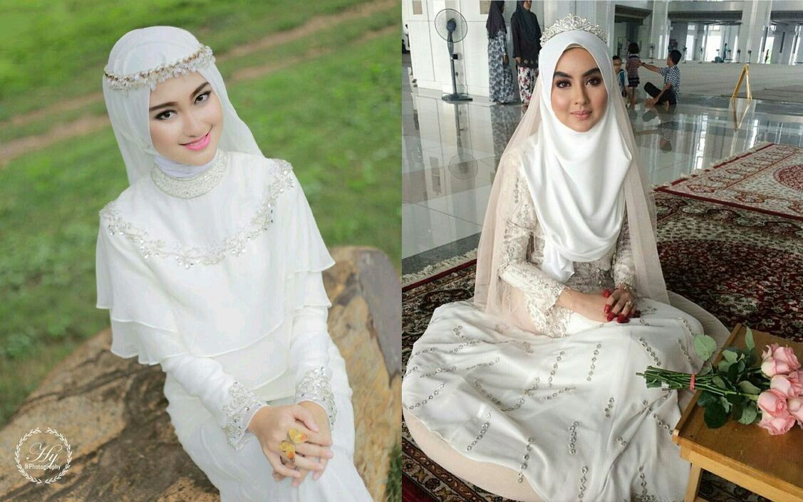 14 Inspirasi Gaun Pengantin Syar’i Berwarna Putih. Tampil Cantik dengan Jilbab Lebar, Kenapa Tidak?