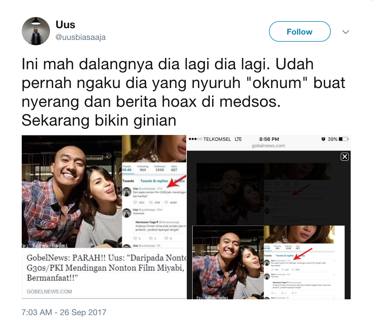 Jadi Korban Oknum Penyebar Kebencian, Uus Dibilang Lebih Pilih Nonton Miyabi Ketimbang Film G30S/PKI