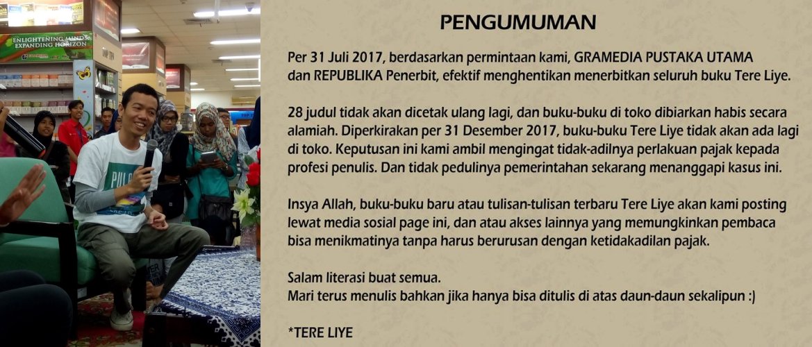 Tere Liye Berhenti Menerbitkan Buku Karena Ketidakadilan Pajak. Kalau Kayak Gini Siapa yang Keliru?