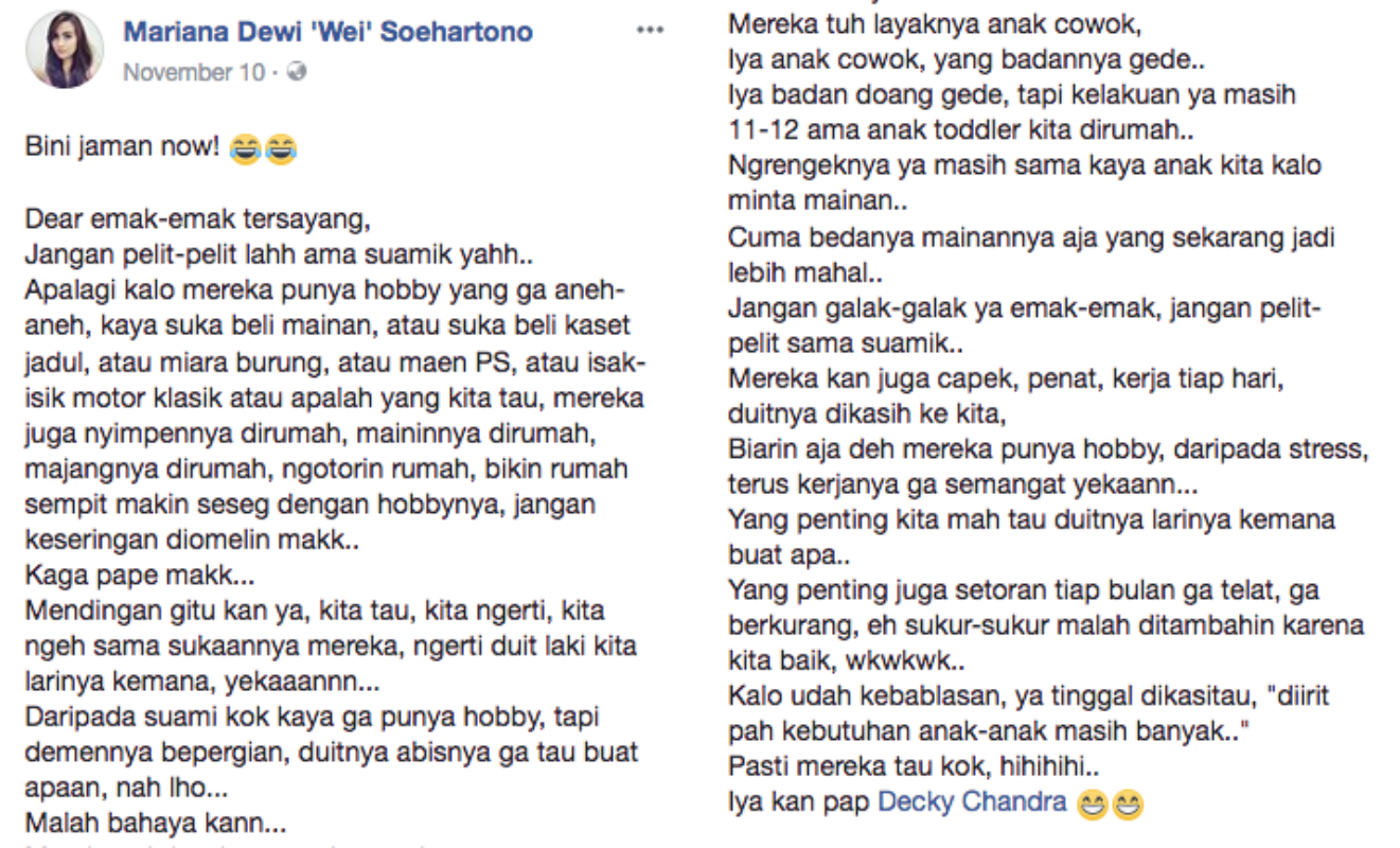 Bikin Status Soal Istri yang Seharusnya Nggak Melarang 