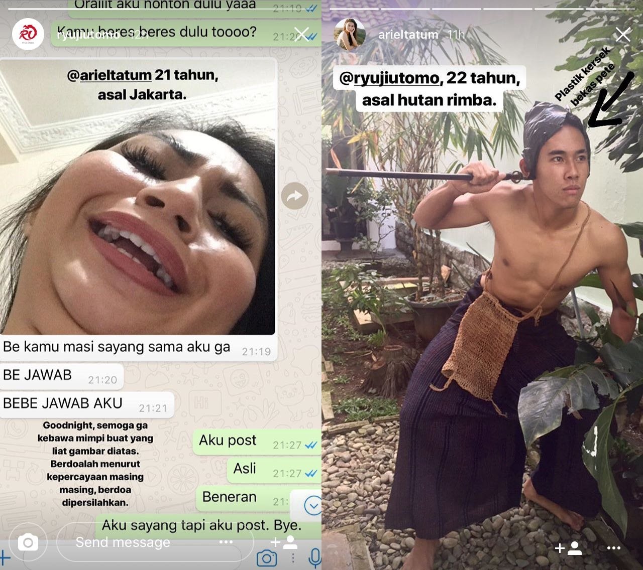 Berbalas Instastories, Ternyata Gaya Pacaran Ariel Tatum-Ryuji Utomo Nggak Beda dengan Kita. Kocak!