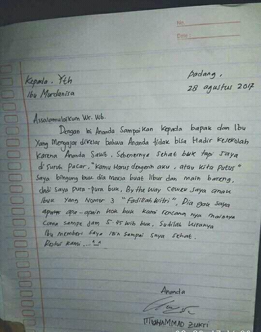 Nostalgia Surat Izin Nggak Masuk Sekolah yang Kelewat Jujur