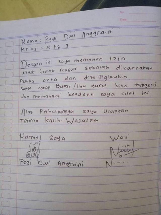 Nostalgia Surat Izin Nggak Masuk Sekolah yang Kelewat Jujur
