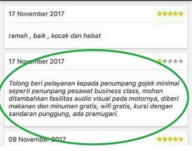13+ Macam Review Pelanggan Ojek Online. Dari yang Kocak Sampai Bikin Abangnya Kehilangan Pekerjaan