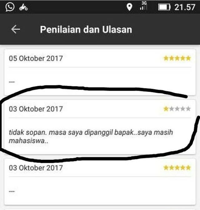 13+ Macam Review Pelanggan Ojek Online. Dari yang Kocak Sampai Bikin Abangnya Kehilangan Pekerjaan