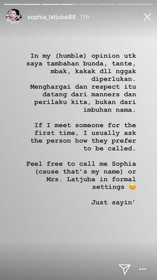 Sophia Latjuba Enggan Dipanggil Bunda atau Tante. Karena Katanya, Menghargai Nggak Begitu Caranya
