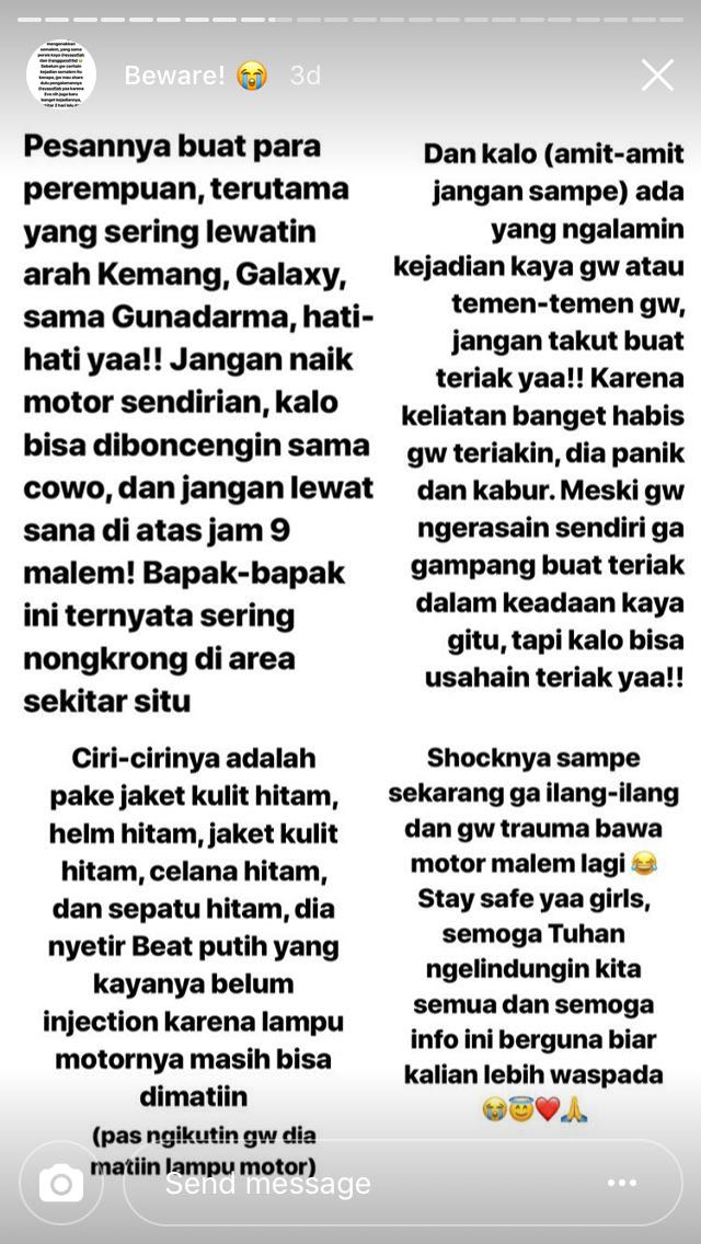 Berbagi Cerita Soal Bapak-Bapak Mesum di Jalan, IG Stories Gadis ini Menguak Banyak Kejadian Serupa