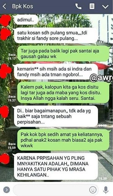 18 Percakapan Kocak Anak Kuliah dengan Bapak Kosan. Akrab Banget Sih, Dijadiin Tempat Curhat, Kan~