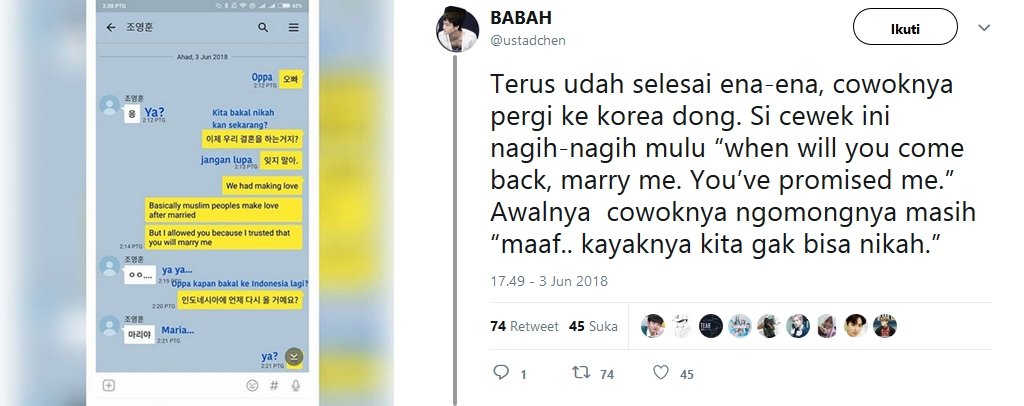 Janji Bakal Dinikahi Setelah Tidur Bareng Oppa Korea, Balasan yang Diterima Cewek ini Bikin Nyesek :(