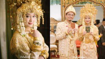 Pesta Pernikahan Gitasav Mengenakan Busana Adat Palembang. Tampak Anggun dalam Ketradisionalan