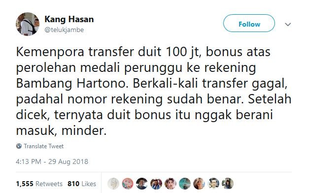 13 Tweet Kocak Warganet Saat Bambang Hartono Dapat Bonus Asian Games. Remah Rengginang!
