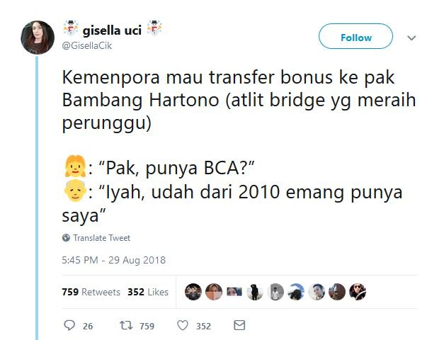 13 Tweet Kocak Warganet Saat Bambang Hartono Dapat Bonus Asian Games. Remah Rengginang!