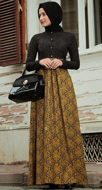 Gamis Batik Kombinasi Brokat