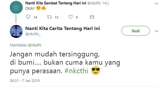 Balasan Akun @NKSTHI pada @NKCTHI Ini Ibarat Cewek yang Punya Cowok Cuek. Duh Gemesh Liatnya~ 20 Balasan Akun @NKSTHI pada @NKCTHI Ini Ibarat Cewek yang Punya Cowok Cuek. Duh Gemesh Liatnya~