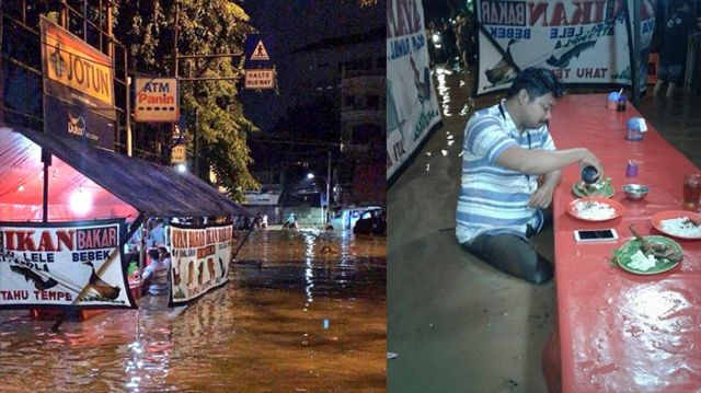 15 Potret Santainya Orang Indonesia Saat Hadapi Banjir. Yang Penting Harus Selalu Bersyukur sih, Yha~