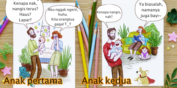 10 Ilustrasi Jujur nan Kocak Bedanya Anak Pertama dan Kedua. Sama-sama Bahagia, yang Beda Level Lebaynya