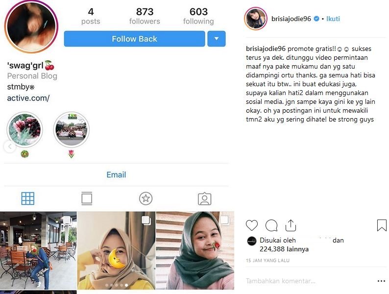 Brisia Jodie Kena Bully, Pelaku Minta Maaf Lewat Video Sambil Ketakutan. Super Pedas Kata-katanya! 7 Brisia Jodie Kena Bully, Pelaku Minta Maaf Lewat Video Sambil Ketakutan. Super Pedas Kata-katanya!