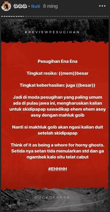 Menebak-nebak Risiko Pesugihan Menurut @junoaggy. Horror Sih, Tapi Jadi Pengen Ketawa Sendiri