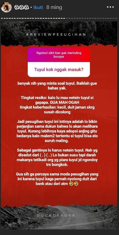 Menebak-nebak Risiko Pesugihan Menurut @junoaggy. Horror Sih, Tapi Jadi Pengen Ketawa Sendiri