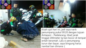 Meskipun Ban Bocor Tengah Malam, Ojol ini Dapat Bantuan dari Kawan Lainnya. Gini dong, Saling Support!