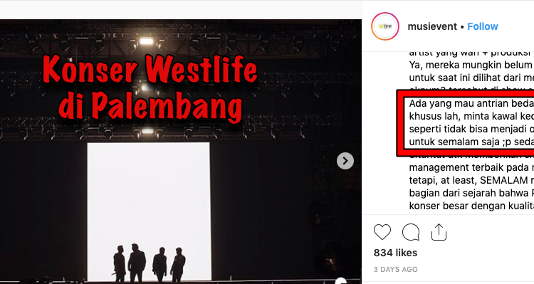 Ada Oknum Pejabat Minta Jatah 500 Kursi VIP Gratis di Konser Westlife. Lah, kok Gila Hormat Banget?