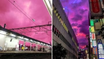 Jelang Topan Hagibis, Langit Tokyo Berwarna Pink Keunguan. Indah Sih, Tapi Jadi Pertanda Bahaya