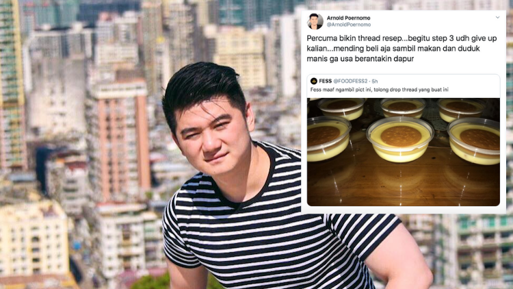 Chef Arnold “Omeli” Pengguna Twitter yang Minta Resep Makanan, Warganet: Jangan Julid!