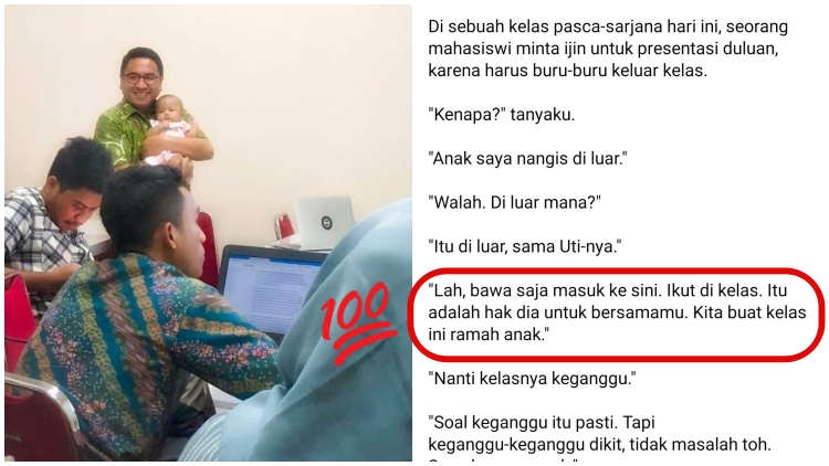 Dosen UGM Bantu Gendong Bayi Saat Ibunya Mau Presentasi di Kelas. Aksinya Bikin Warganet Gemas!