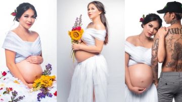 10 Foto Maternity Istri Young Lex, Eriska Nakesya. Serba Putih, Bertabur Bunga Warna warni!